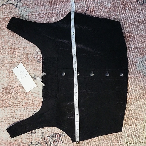 WAYF Where Are You From Black Vegan Front Snap Shimmery Back Smocked Crop - Sz L - Picture 11 of 16